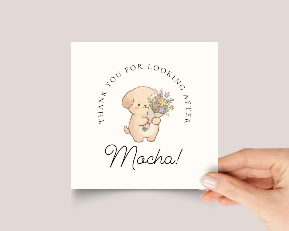 Personalized Thank You Card for Dog Sitter with Puppy and Flowers