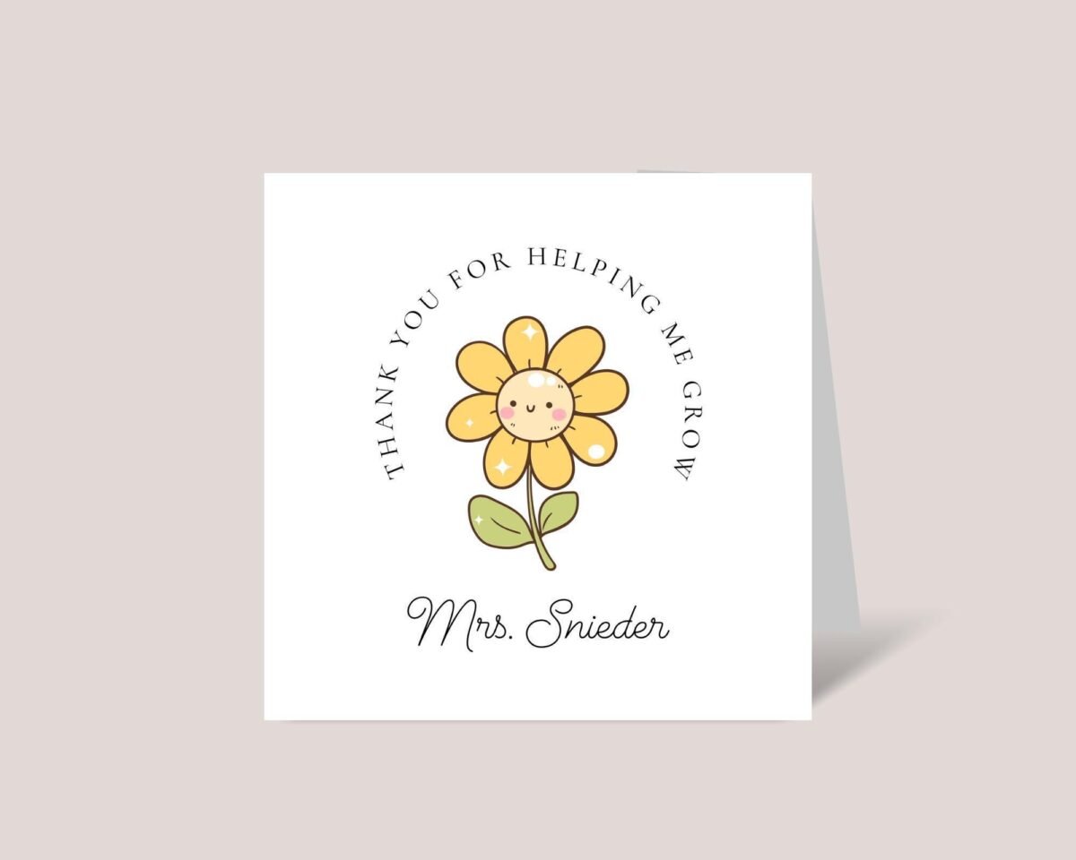 Personalized Thank You Card for Teacher with Yellow Flower