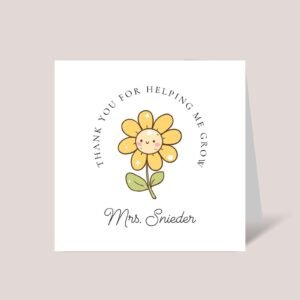 Personalized Thank You Card for Teacher with Yellow Flower