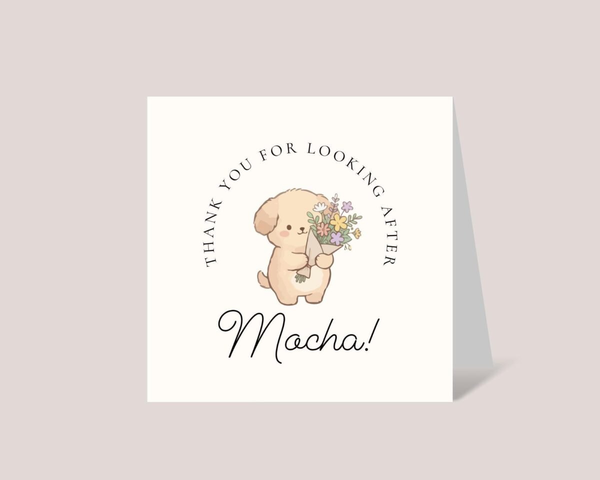 Personalized Thank You Card for Dog Sitter with Puppy and Flowers