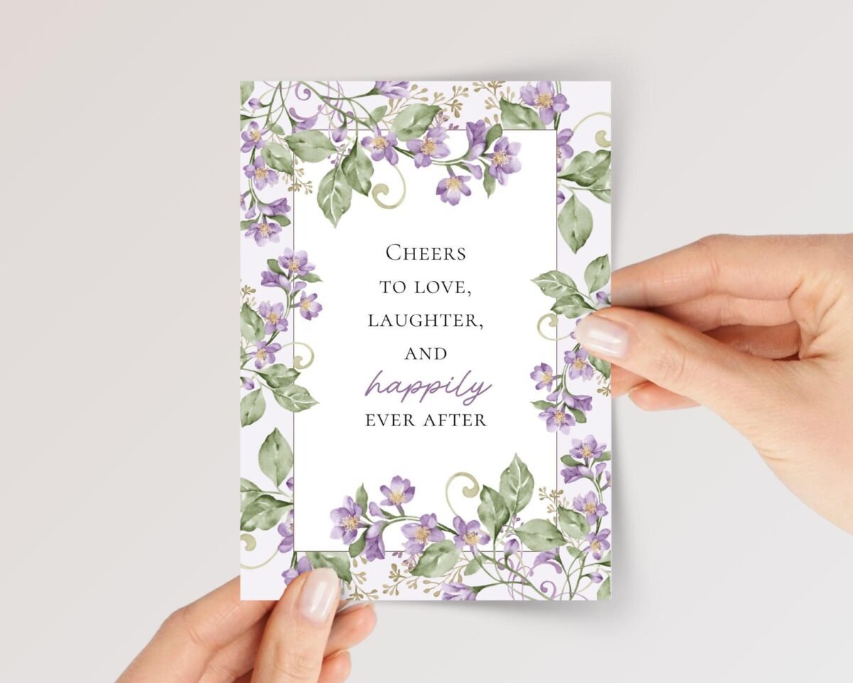Purple Floral Wedding Card for Couple, Son and Daughter in Law| Happily Ever After