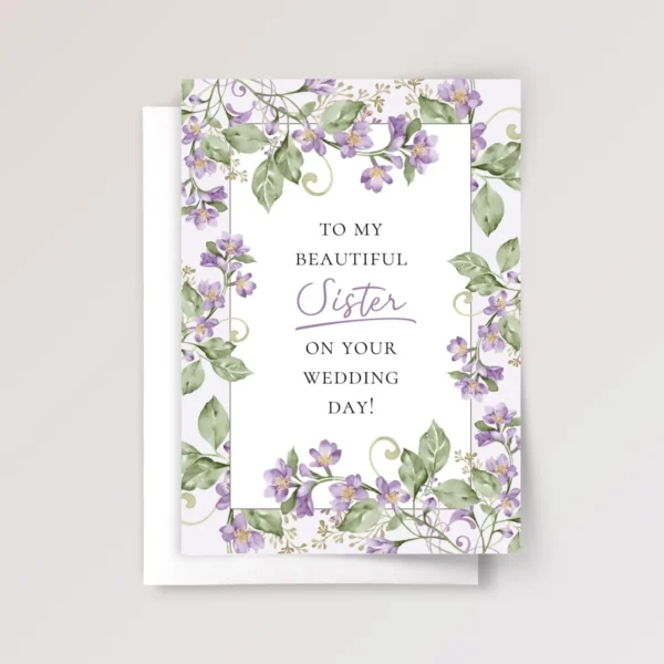 Wedding Card for Sister with Purple Floral Vine