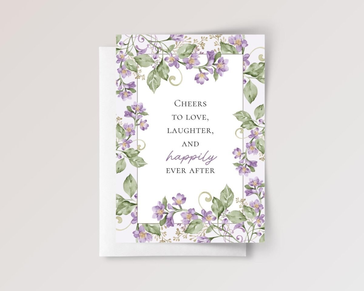 Purple Floral Wedding Card for Couple, Son and Daughter in Law| Happily Ever After