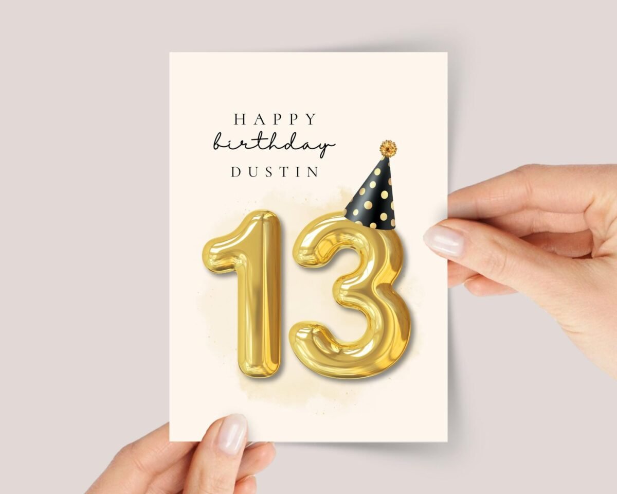 Personalized 13th Birthday Card for Teen Daughter with Rose Gold Balloons