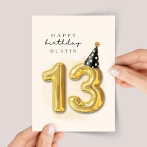 Personalized 13th Birthday Card for Teen Daughter with Rose Gold Balloons