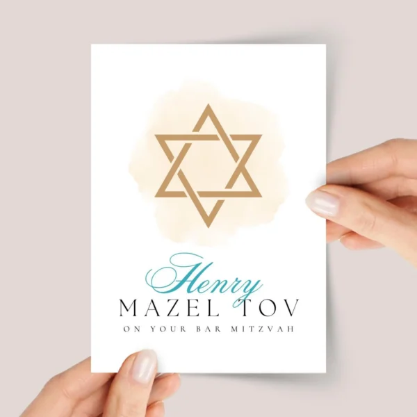 Personalized Bar Mitzvah Card for Boys Turning 13 | Star of David