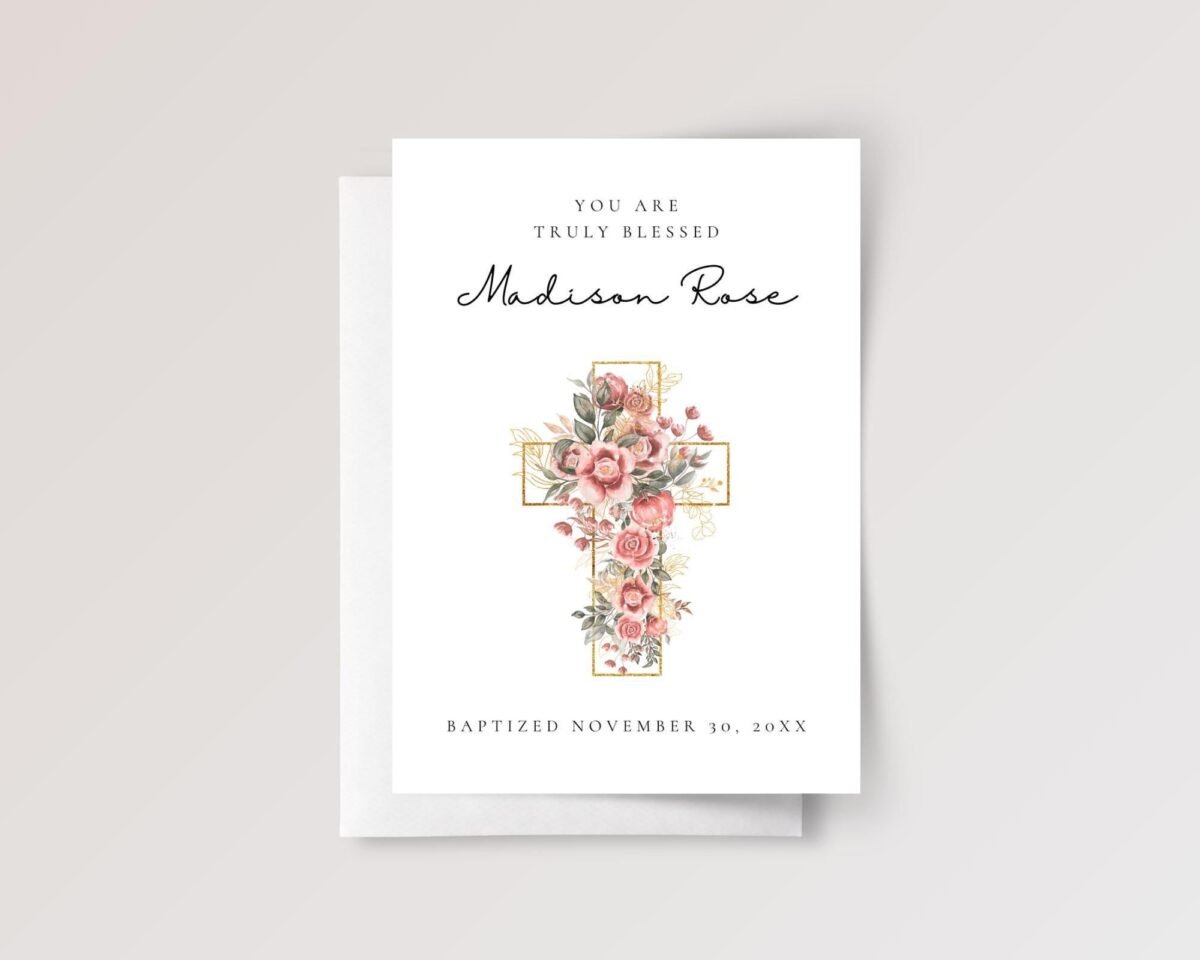 Personalized Baptism Card for Daughter/Granddaughter with Cross and Flowers - Image 4 Personalized Baptism Card for Daughter/Granddaughter with Cross and Flowers
