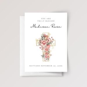 Personalized Baptism Card for Daughter/Granddaughter with Cross and Flowers - Image 4 Personalized Baptism Card for Daughter/Granddaughter with Cross and Flowers