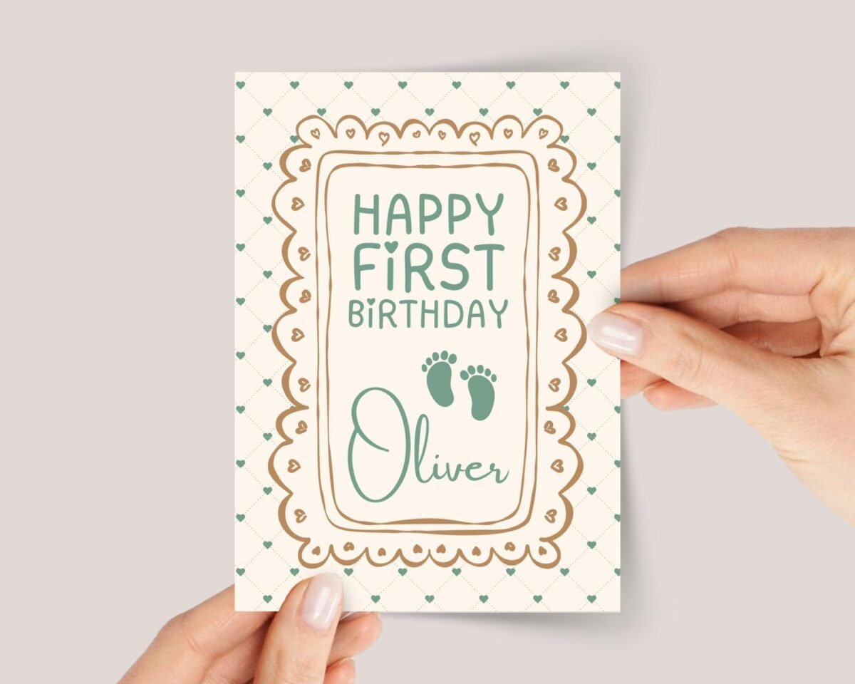 Personalized First Birthday Card for Grandson/Toddler Boy Turning One - Image 1 Personalized First Birthday Card for Grandson/Toddler Boy Turning One
