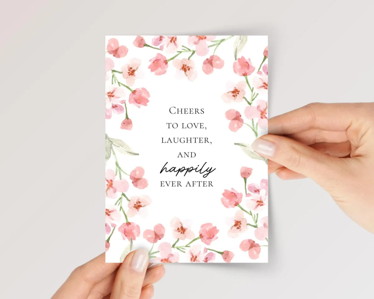 Pink Floral Wedding Card for Couple, Son and Daughter in Law | Happily Ever After
