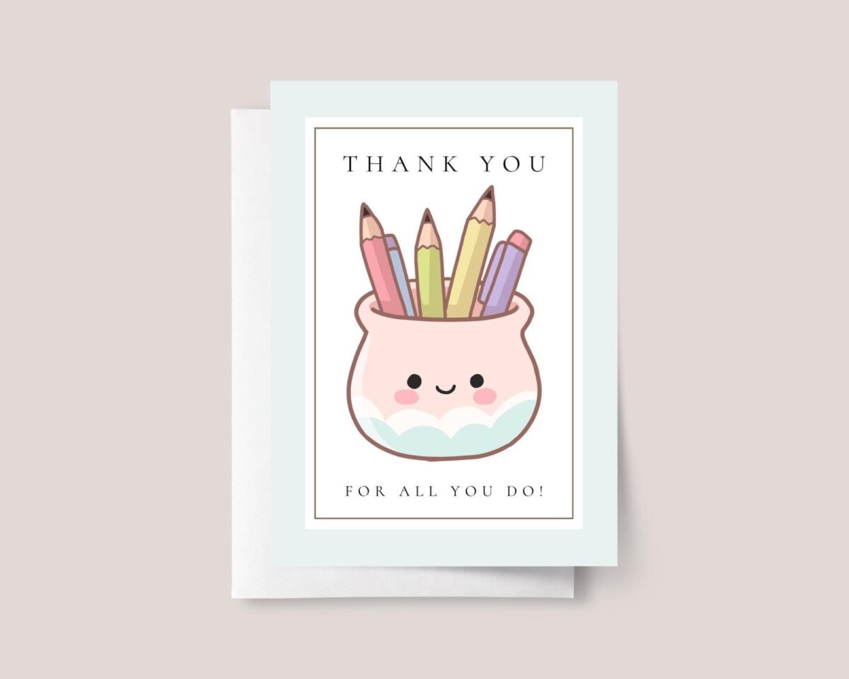 Thank You Card with Pencil Jar for Teacher Appreciation Day