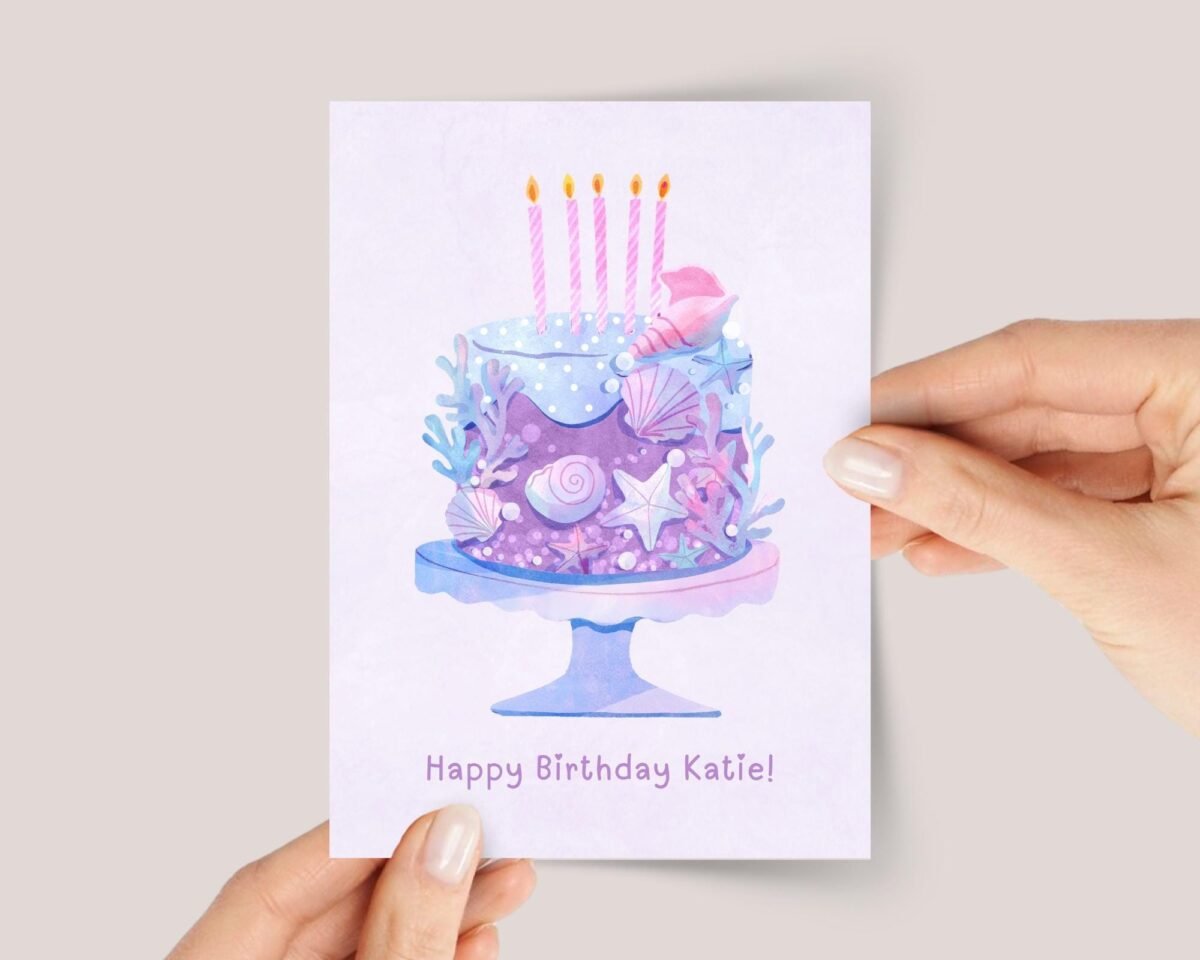 Seashell Birthday Cake Card for Beach/Mermaid Party
