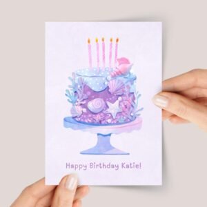 Seashell Birthday Cake Card for Beach/Mermaid Party