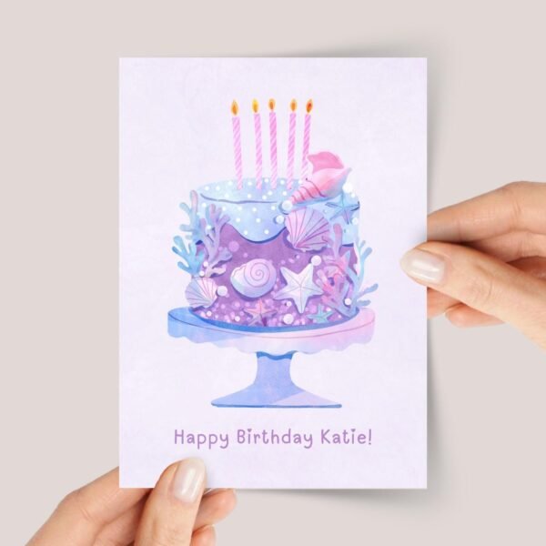 Seashell Birthday Cake Card for Beach/Mermaid Party