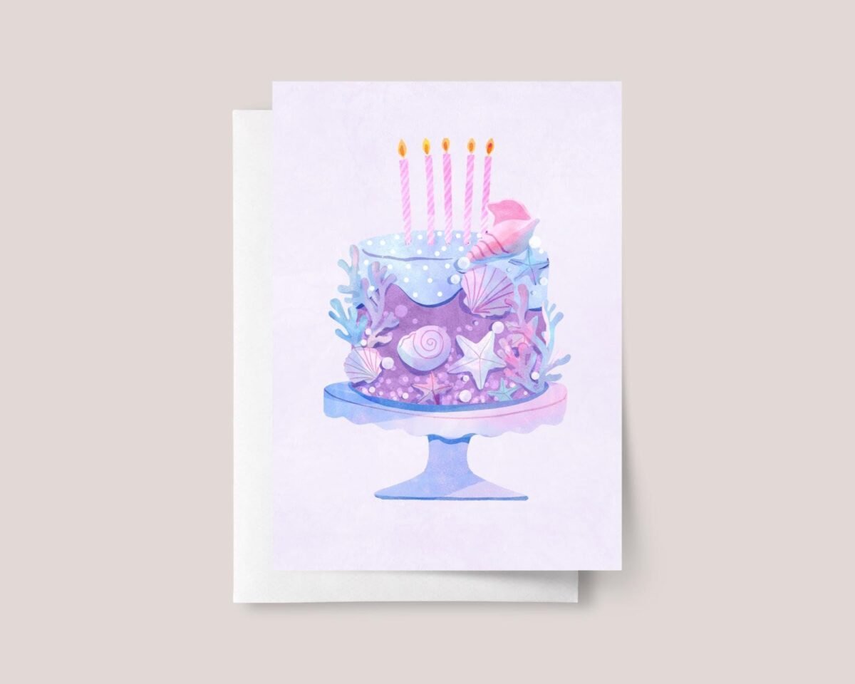 Seashell Birthday Cake Card for Beach/Mermaid Party
