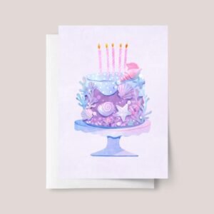 Seashell Birthday Cake Card for Beach/Mermaid Party