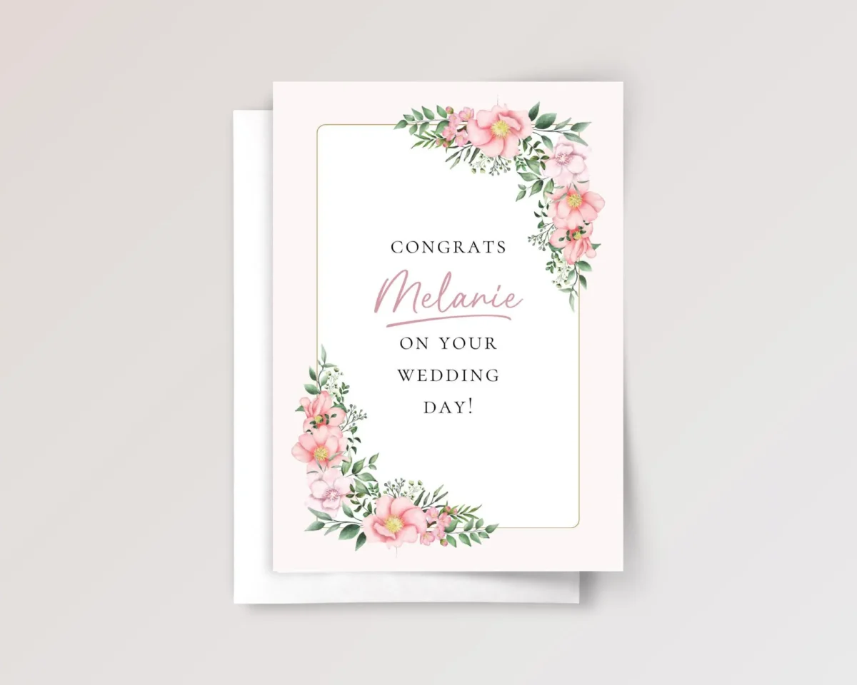 Personalized Wedding Card for Bride, Daughter, Niece, Friend | Pink Roses - Image 1 Personalized Wedding Card for Bride, Daughter, Niece, Friend | Pink Roses