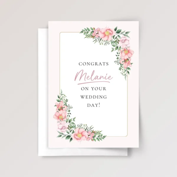 Personalized Wedding Card for Bride, Daughter, Niece, Friend | Pink Roses