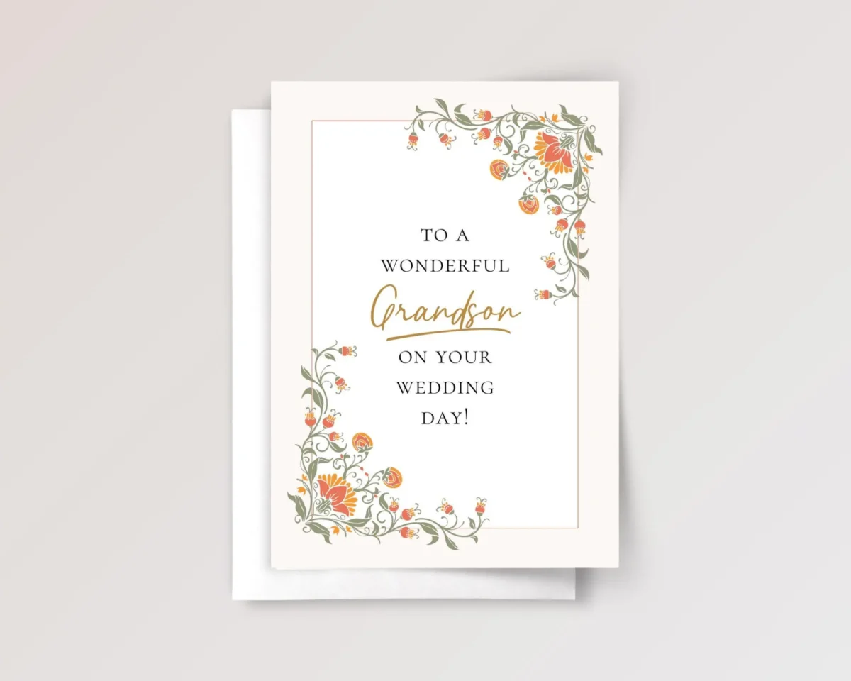 Wedding Card for Grandson with Orange Flowers