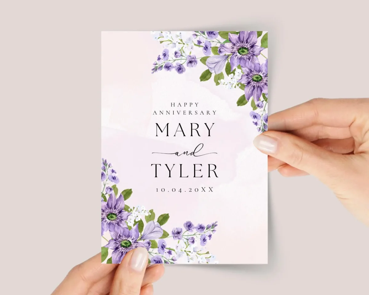 Personalized Anniversary Card for Couple With Purple Flowers