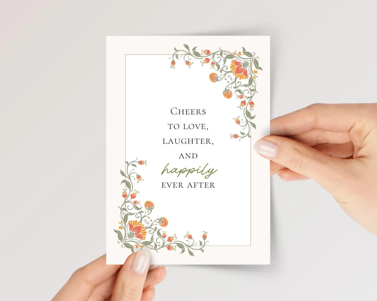 Orange Floral Wedding Card for Couple, Son and Daughter in Law | Happily Ever After