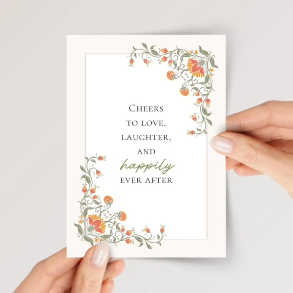 Orange Floral Wedding Card for Couple, Son and Daughter in Law | Happily Ever After