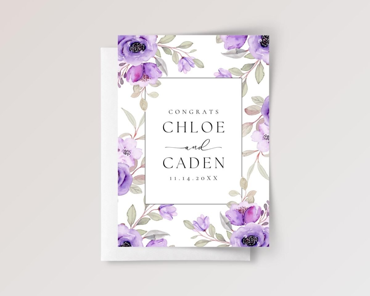 Custom Wedding Card for Son and Daughter in Law | Purple Flowers