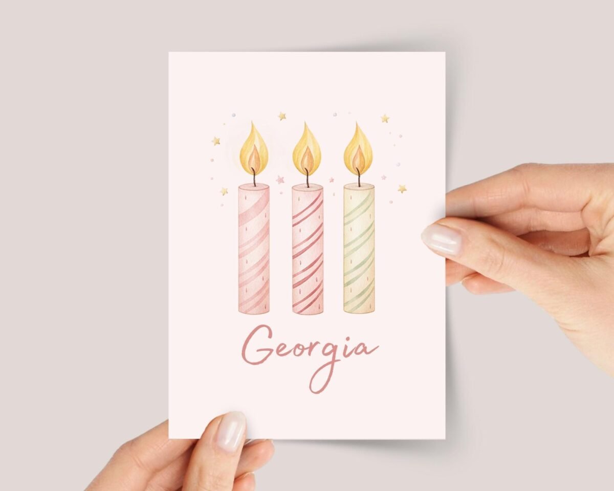 Personalized 3rd Birthday Card for Daughter/Granddaughter with Three Candles