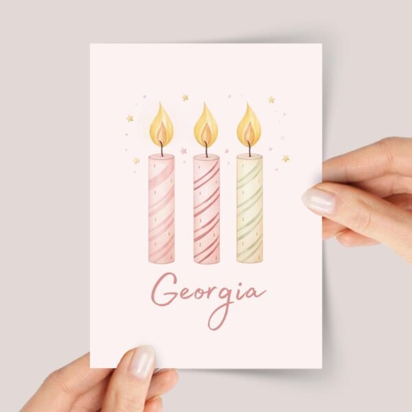 Personalized 3rd Birthday Card for Daughter/Granddaughter with Three Candles