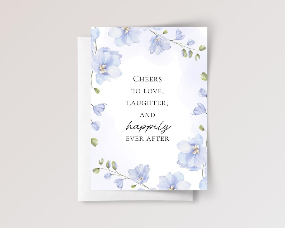 Blue Floral Wedding Card for Couple, Son/Daughter in Law | Happily Ever After