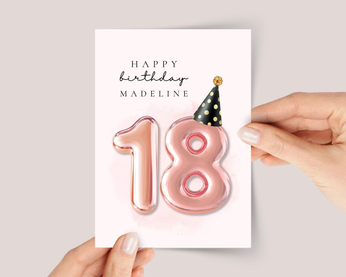Personalized 18th Birthday Card for Teen Daughter/Son with Rose Gold Balloons