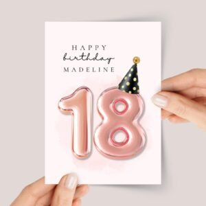 Personalized 18th Birthday Card for Teen Daughter/Son with Rose Gold Balloons