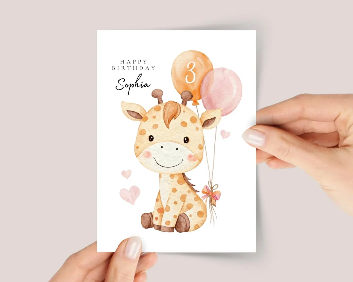 Safari Birthday Card with Giraffe for Kids Turning One, Two, Three and Up - Image 1 Safari Birthday Card with Giraffe for Kids Turning One, Two, Three and Up