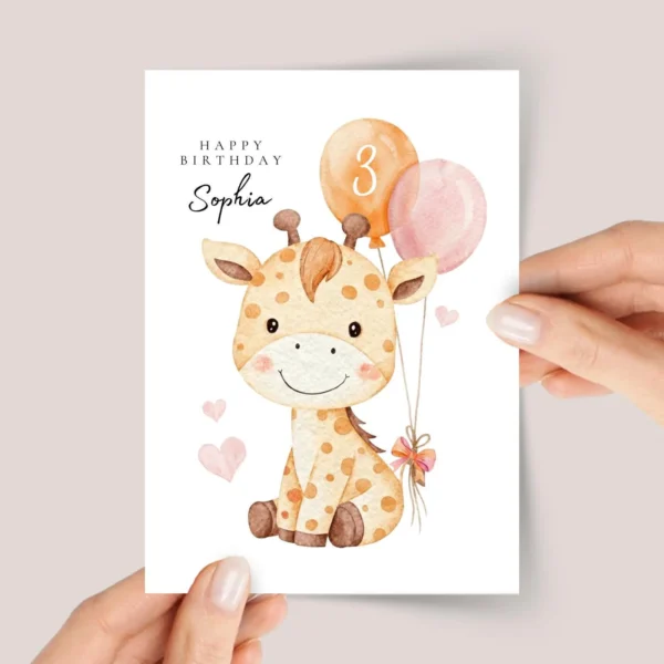 Safari Birthday Card with Giraffe for Kids Turning One, Two, Three and Up