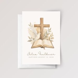 Personalized Baptism Card with Cross and Bible for Daughter/Granddaughter
