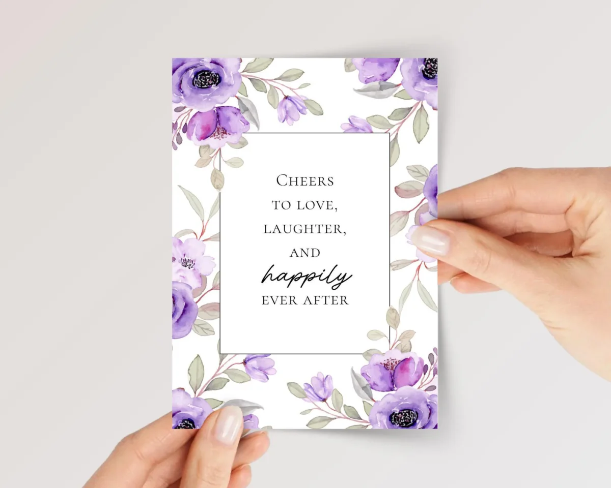 Purple Floral Wedding Card for Couple, Son and Daughter in Law | Happily Ever After