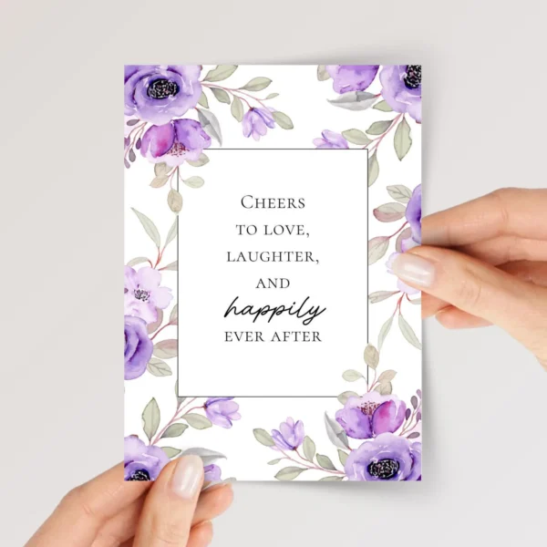 Purple Floral Wedding Card for Couple, Son and Daughter in Law | Happily Ever After