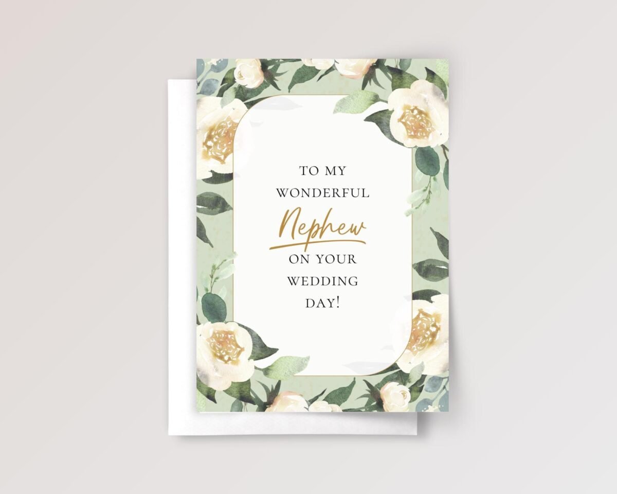 Mint Wedding Card for Nephew with Roses