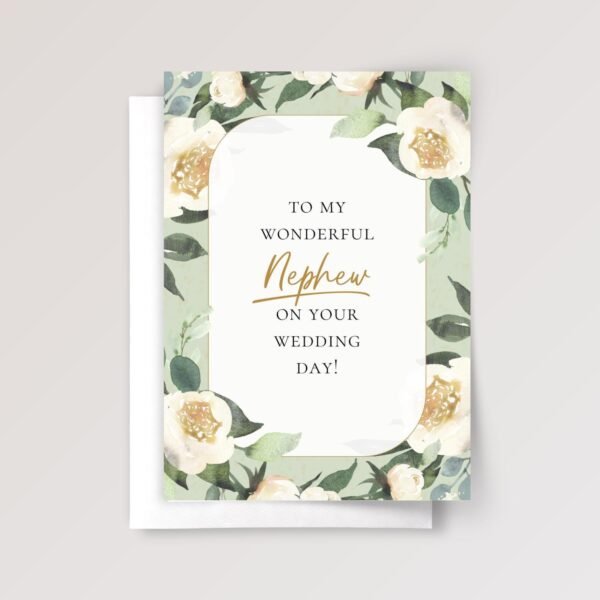 Mint Wedding Card for Nephew with Roses