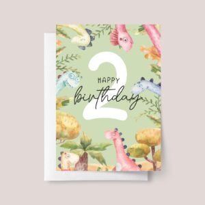 Dinosaur 2nd Birthday Card for Toddlers Turning Two