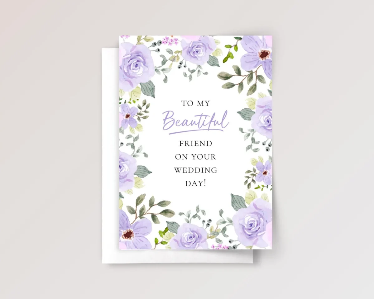 Floral Wedding Card for Friend with Purple Roses - Image 1 Floral Wedding Card for Friend with Purple Roses
