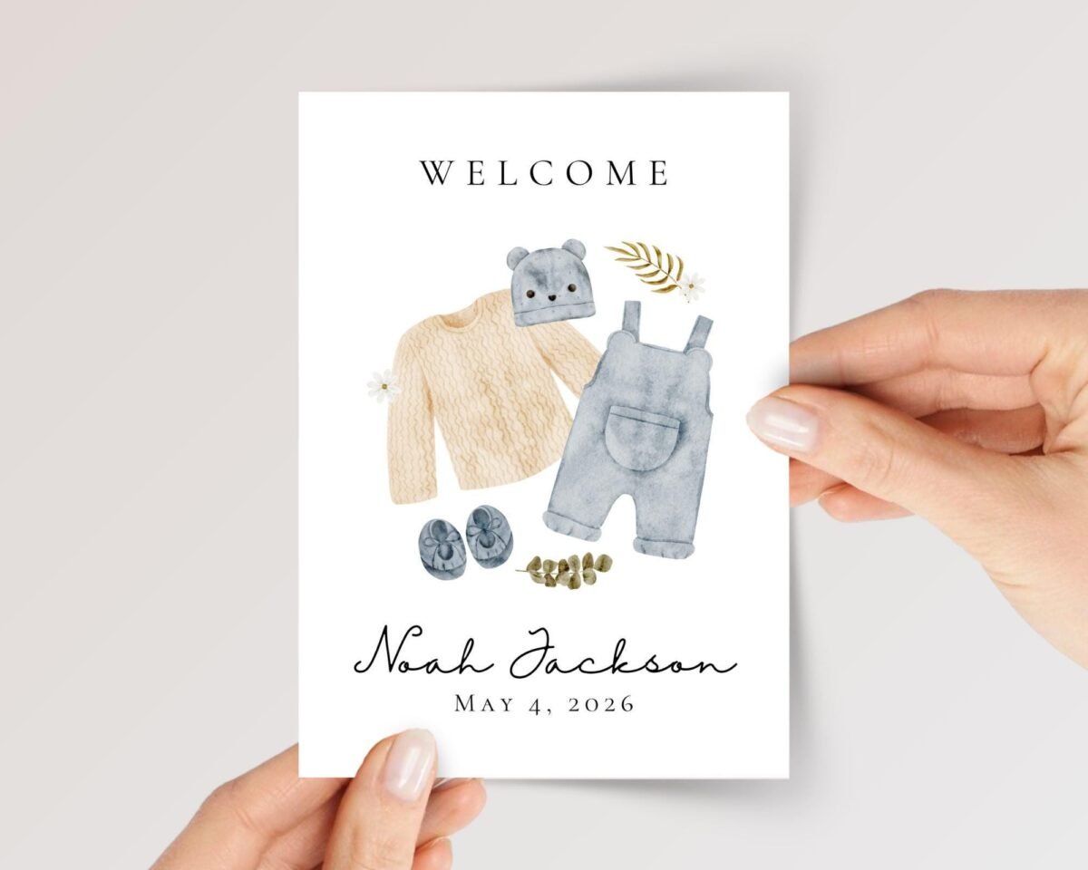Personalized Baby Shower Card for Newborn Boy, Gift for New Parent - Image 1 Personalized Baby Shower Card for Newborn Boy, Gift for New Parent