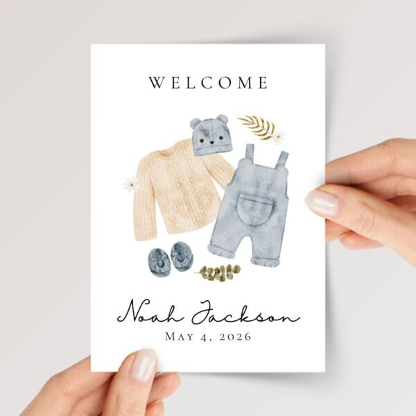 Personalized Baby Shower Card for Newborn Boy, Gift for New Parent