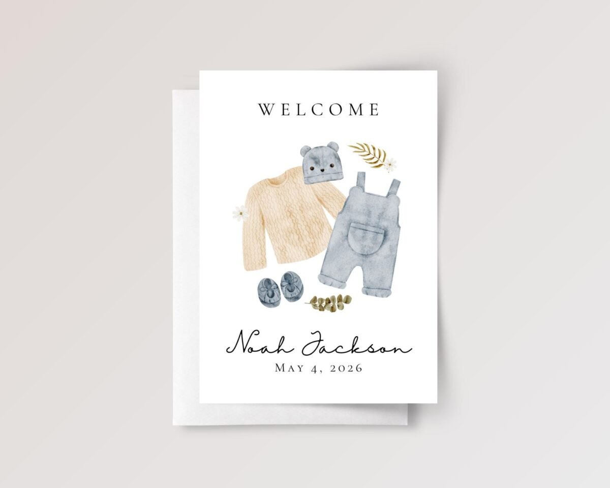 Personalized Baby Shower Card for Newborn Boy, Gift for New Parent
