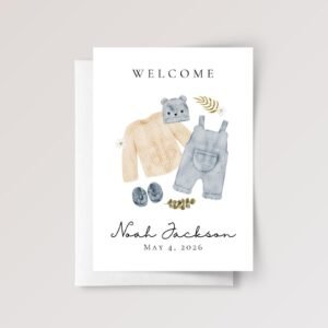 Personalized Baby Shower Card for Newborn Boy, Gift for New Parent
