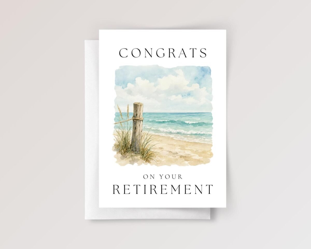 Personalized Retirement Card for Wife, Mom, Husband, Coworker, Boss | Watercolor Beach