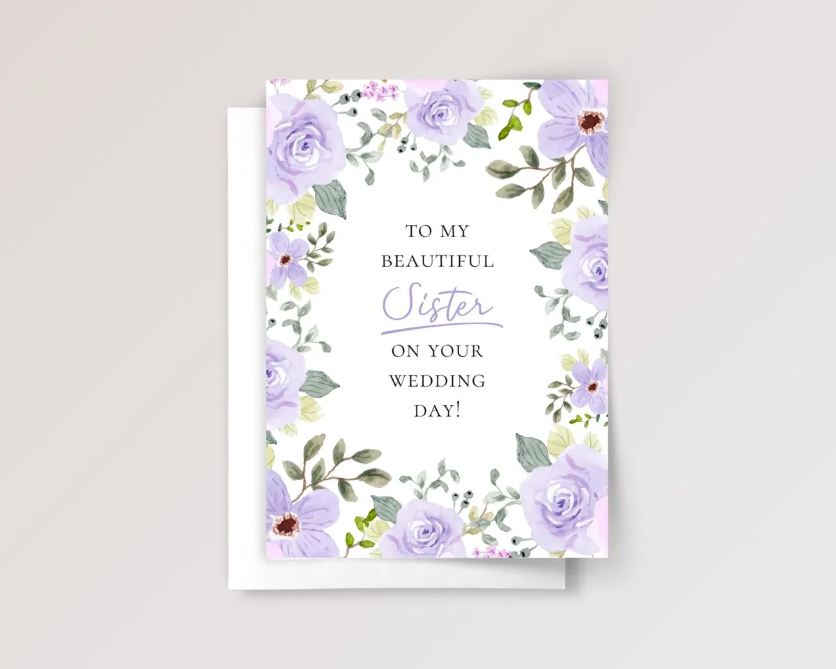 Wedding Card for Sister with Purple Roses