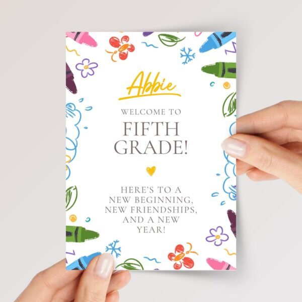 Back to School Card for Third, Fourth, Fifth Grade Students