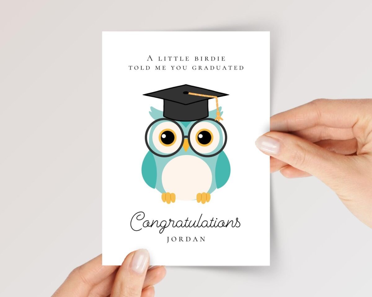 Personalized Graduation Card with Blue Owl - Image 1 Personalized Graduation Card with Blue Owl