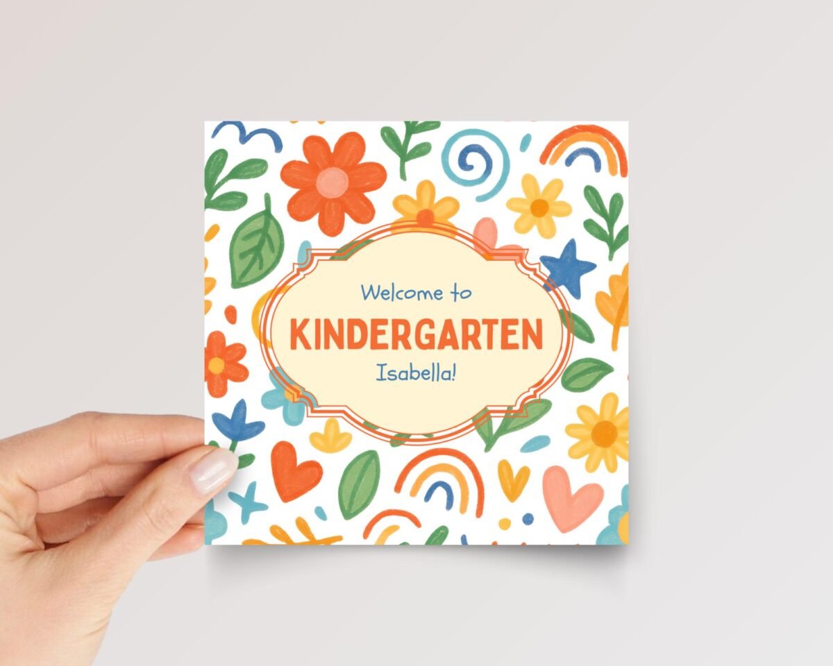 Floral Back to School Card for Kindergarten, First, Second, Third Grade